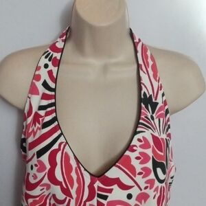 Women's Swimwear Halter Top,  Sz 16, Pink White Black Print Preowned